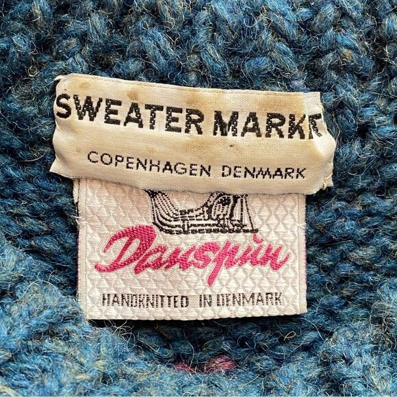 Vintage Danspin Sweater Market Wool Blue Fair Isle Pullover Sweater Size Medium - Picture 10 of 13